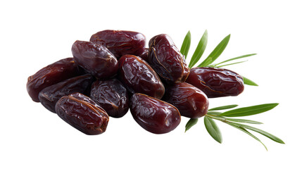 Obraz premium High quality photo of pile of medjool dates with rosemary sprig isolated on transparent background.