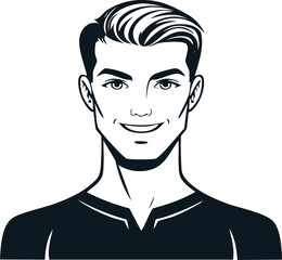 Stylish monochrome portrait of a young man with a confident, attractive smile