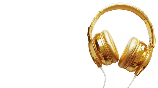 Golden headphones rest elegantly on a white background, emphasizing their modern design and sound quality