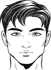 Vector illustration of a stylish man's face with modern haircut in black and white