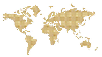 Golden silhouette of the World Map, isolated on transparent background. Global map formed by uniform golden units. 3D illustration © Orange Dragon Studio