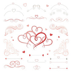 Romantic Hearts and Flourishes Vector Set for Valentine's Day