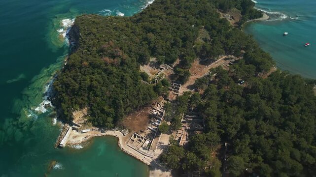 ancient amphitheater phaselis in turkey - drone view
