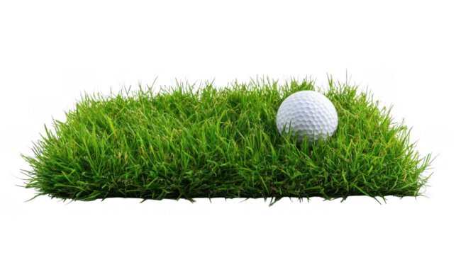 A golf ball sits on trimmed grass, perfect for teeing off on a sunny day