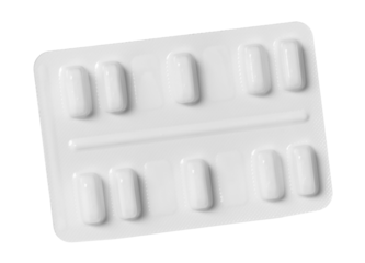 Tablets in strip isolated on white, top view	