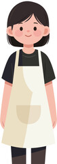 Fototapeta premium Vector illustration of a smiling girl wearing a black shirt and white apron, front view, simple flat cartoon style, transparent background