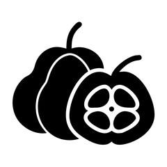 Two pears, one whole and one cut in half, vector image