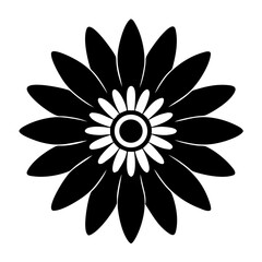 Stylized Black and White Floral Design with Concentric Petal Layers