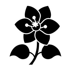 Elegant Black and White Flower Silhouette on Stem with Leaves