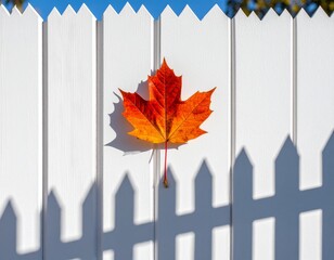 Autumn Leaf on White Fence