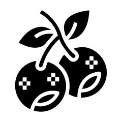 Icon of Two Cherries with Leaves and Cross Decoration in Black