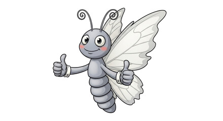 Isolated Cartoon Butterfly Giving Thumbs Up on White Background