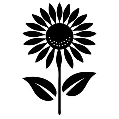 Stylized Black and White Sunflower Illustration with Leaves and Seed Detail