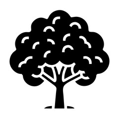 Stylized Single Black Tree with Round Crown and Trunk Icon Image