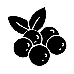 Stylized black and white image of a bunch of berries with leaves