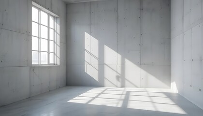 Obraz premium Light Grey Concrete Room with Geometric Window Shadows