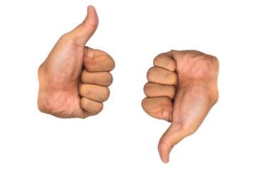 male hand gesture thumb up and down isolated on white background. like and dislike concept