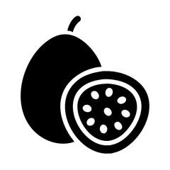Simple flat vector image of a passion fruit, whole and halved