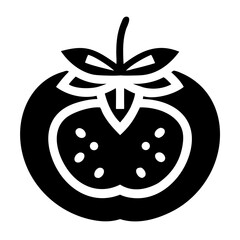 Stylized Graphic Representation of a Persimmon Fruit with Leaves and Seeds