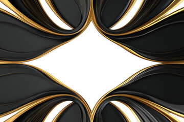 Elegant abstract dark background with flowing golden lines and curves isolated on transparent background