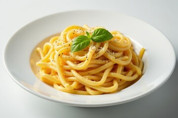 A simple bowl of pasta on a pristine white plate , bowls, white background