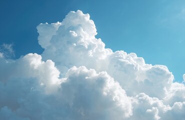 White fluffy cumulus clouds on blue sky backdrop. Soft cotton-like texture creates peaceful feeling, beauty in nature concept. Sunny day weather, pure white cloudscape offers copy space.