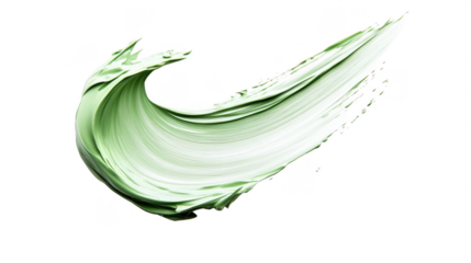 A smooth green brush stroke flows dynamically across a white background, illustrating artistic creativity and movement