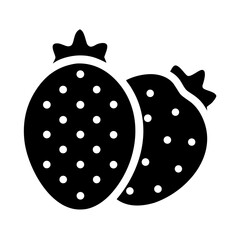 Two stylized strawberries in black and white with visible seeds
