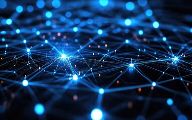 Obraz premium Futuristic blue light streaks explode through a starlit background of abstract digital lines and glowing energy