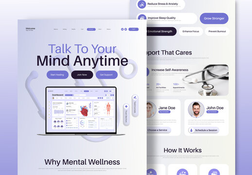 Modern Mental Health And Wellness Landing Page Template