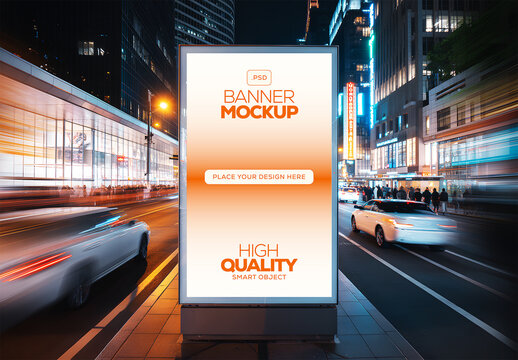 Night City Advertising Billboard Mockup with Orange Hue