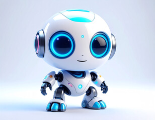 Adorable Futuristic Robot Character Design with Glowing Blue Eyes and Whimsical Appearance