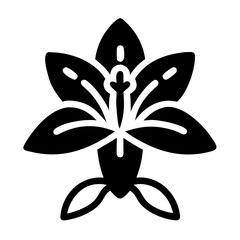 Stylized illustration of an iris flower in a single solid black color
