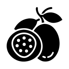 Stylized Passion Fruit Whole and Halved Illustration in Black and White