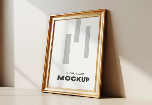 Realistic Photo Frame Mockup Leaning on Wall