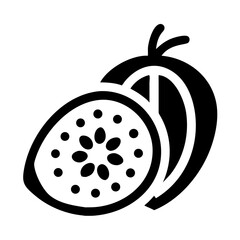 Stylized Black and White Illustration of a Sliced Dragon Fruit Showing Seeds