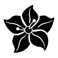 Obraz premium Stylized five petal flower with prominent stamens in a bold black silhouette