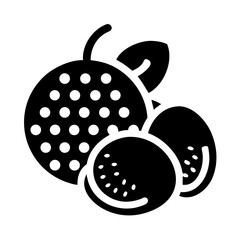 Group of Litchi Fruits with Leaves and Stem in Glyph Style