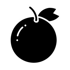 Stylized black and orange fruit graphic with stem and leaf vector image