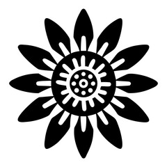 Black and white floral motif with radial symmetry and stylized petals