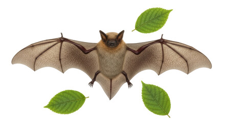 Obraz premium Isolated bat with leaves on white background