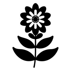 Stylized Black and White Flower with Unique Pattern and Petal Design