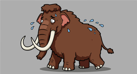 A worried and sweating cartoon mammoth. Vector illustration of a funny prehistoric Ice Age animal character.