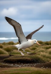 Wandering Albatross taking off from ground on Prion Island, South Georgia. Slow motion.
