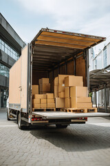 truck with open back showing boxes ready to deliver