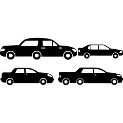 Black Silhouette of Four Different Cars Isolated on White Background