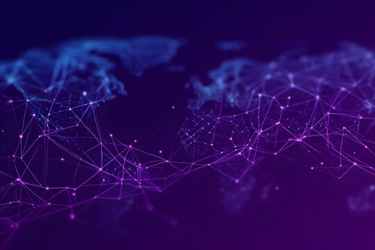 Abstract background with a digital world, technology, and global network concept. Abstract vector banner of data transfer on a blue background.