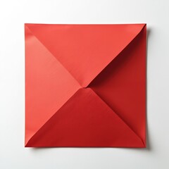 Red paper Ddakji, square origami toy from Korea, presented against clean white background. Iconic paper folding game, known for challenge, childhood nostalgia, features rectangular shape with sharp