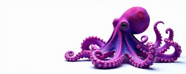 Fototapeta premium A vibrant purple octopus on a stark white background , background, zoology