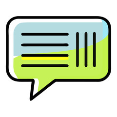 Speech bubble with text lines, representing communication and feedback isolated on white background